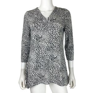 Nanette Lepore Asymmetric Hem Black White Animal Print Top